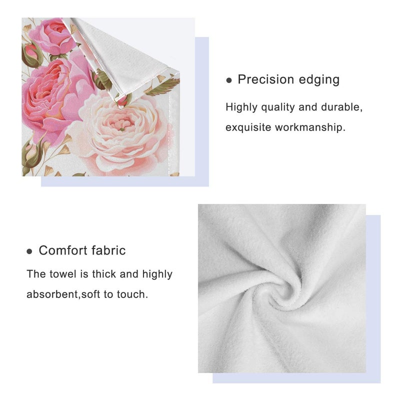 susiyo 3 Piece Bath Towel Set, Soft Highly Absorbent Bathroom Towels Beautiful Floral Pink Roses Fashion Print Quality Towels (Set of 3, 1 Bath Towel, 1 Hand Towel & 1 Washcloth) - Image 4